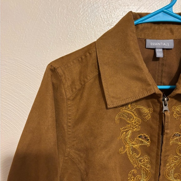 Essentials Brown Faux Suede Full Zip Jacket Blazer Size 14/16 - Picture 7 of 9